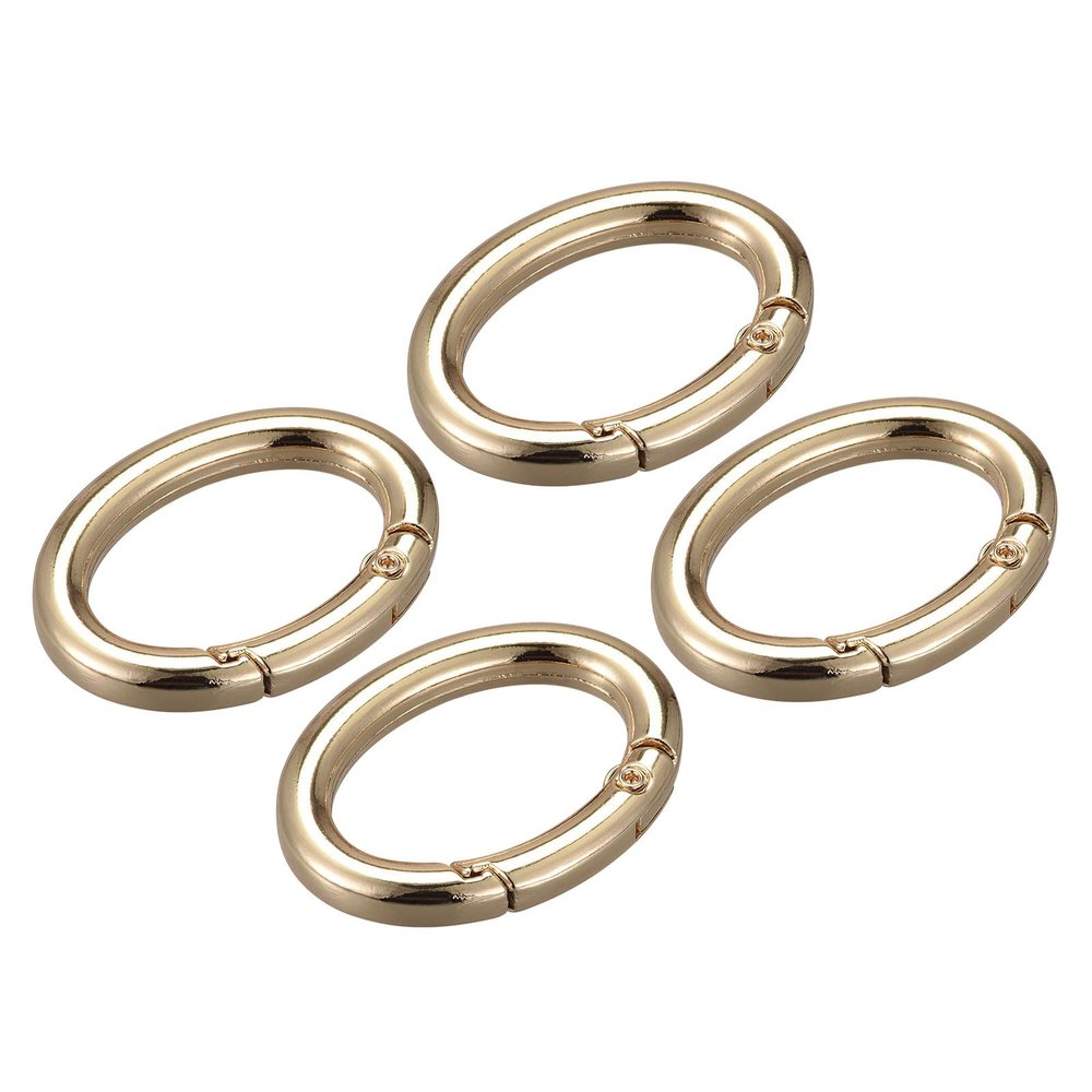 uxcell Spring Oval Ring, 4Pcs 1.85 Inch Round Spring Snap Clip Trigger Spring Keyring Buckle for Bags Purses Keychain, Gold Tone