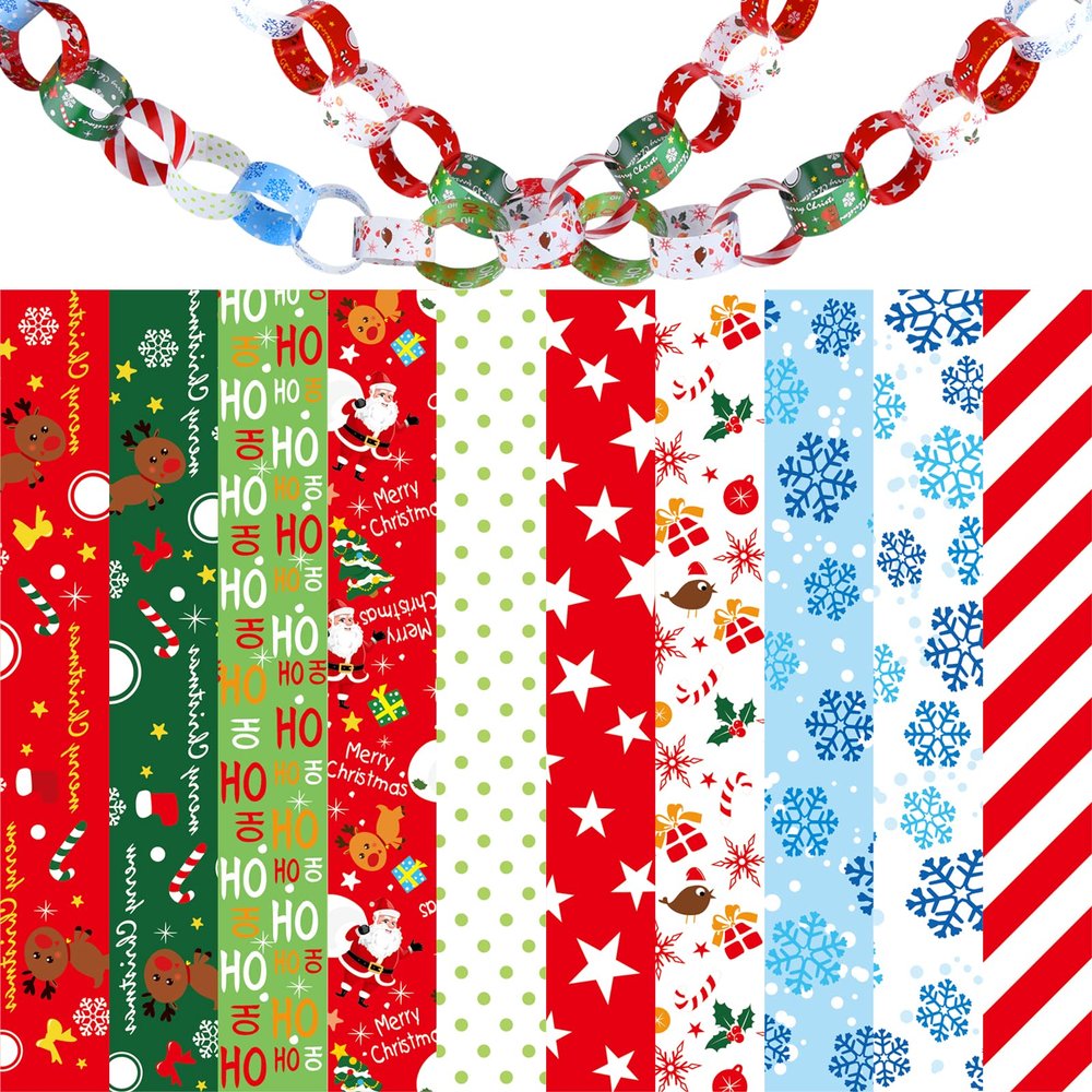 MIAHART 600 Piece Christmas Paper Chains - Festive Paper Craft Favors & Links for Merry Christmas & Party Decor
