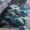 Ocean Waves Fabric By The Yard, Japanese Nautical Upholstery Fabric, Traditional Marine Decorative Fabric, Sea Surf Adventure Indoor Outdoor Fabric, DIY Art Waterproof Fabric, Blue Gold, 10 Yards view 4