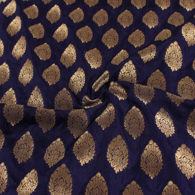 The Design Cart Dark Blue Golden Floral Motifs Silk Brocade Fabric for Arts & Crafts, DIY, Sewing, and Other Projects, Width 44 Inches Package of 10 Metre HP-21001518-8