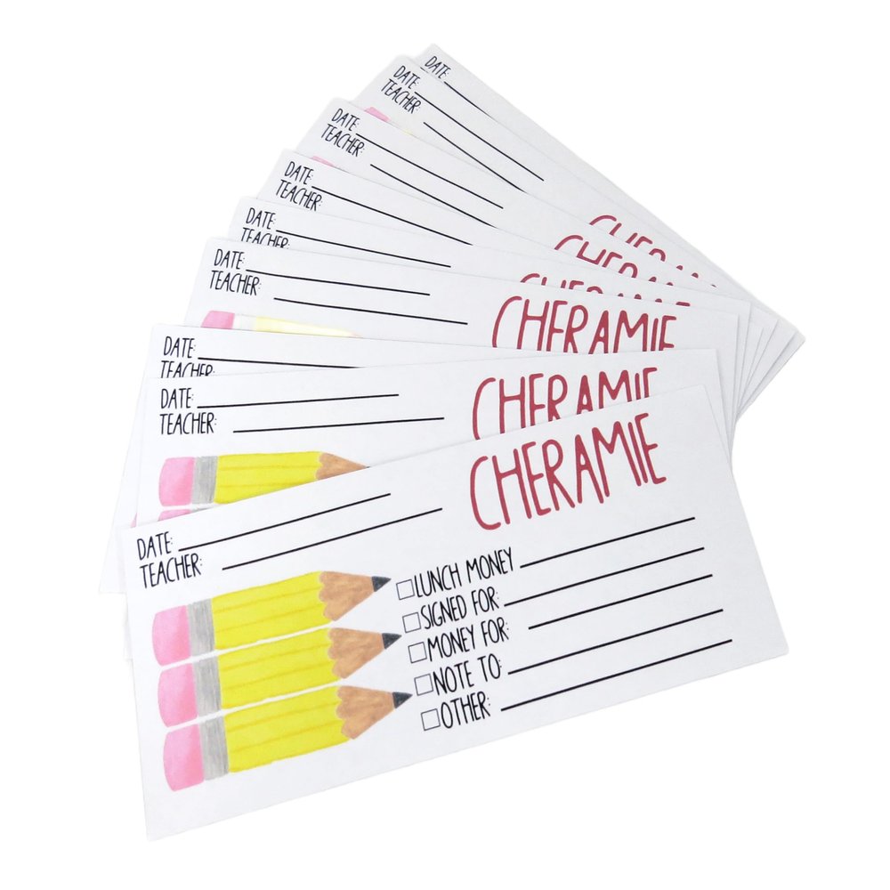 Personalized School Money Envelopes - Custom Teacher Envelopes - Notes to Teacher Envelope - Lunch Money Envelopes Class Trip Send Money to School Supplies (7 - Pencil, Quantity of 10)