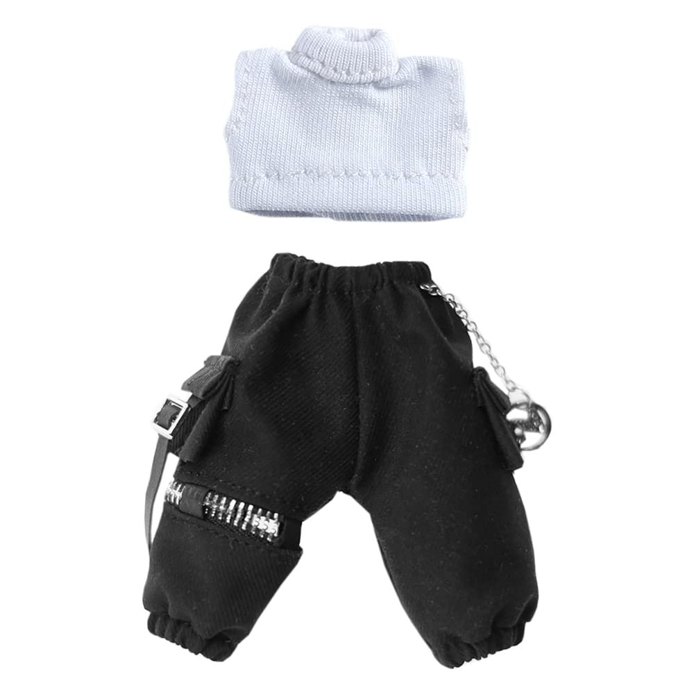 niannyyhouse Ob11 Short Vest Chain Cargo Pants 1/12 BJD Doll Dress Up (White+Black)