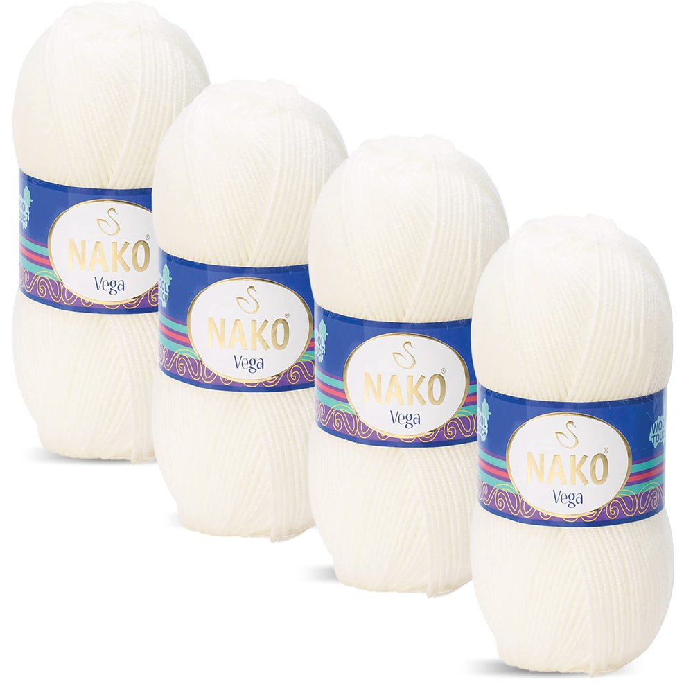 Nako Vega,Knitting Yarn,(4Balls) Each Skein(Ball) 3.53 Oz (100g),100% Premium Acrylic,You can use it in Cardigan, Sweater, Scarf, Beret, Booties, Baby Room Knitting Pearl 3042