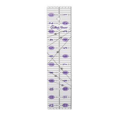 The Quilted Bear Quilting Rulers - Transparent Acrylic Non Slip Quilting, Patchwork & Sewing Ruler with Clear Black Lines & 30, 45 & 60 Degree Angles for Perfect Accuracy & Precision (2" x 12.5")