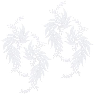 GORGECRAFT 2 Pairs 4PCS Embroidered Patches Iron Leaf Flowers Lace Applique Flowers Nature Patches Suitable for Clothes Dress Hat Pants Sewing Craft Decoration(White)