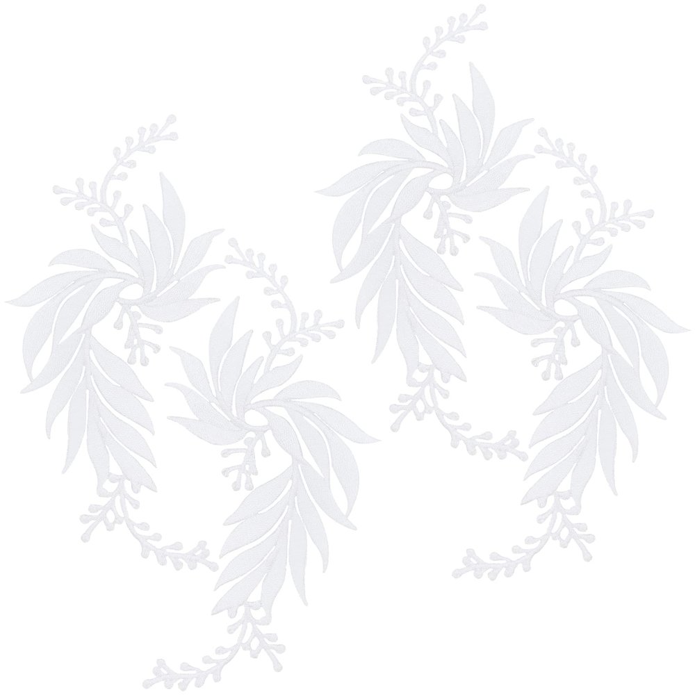 GORGECRAFT 2 Pairs 4PCS Embroidered Patches Iron Leaf Flowers Lace Applique Flowers Nature Patches Suitable for Clothes Dress Hat Pants Sewing Craft Decoration(White)