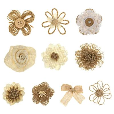 KUMGROT 10pcs Burlap Fabric Flowers Diy Handmade Vintage Rustic Burlap Roses Flowers for Crafts Party Decoration, 10 Style