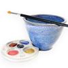 The Mud Place Palm Palette and Watercolor Bowl 2pc Set Painting Rest Stand for Painters Rinse Speckled Blue White view 2