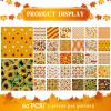 Shimeyao 60 Pieces Thanksgiving Fabric Bundles 10 x 10 Inch Thanksgiving Leaves Pumpkin Patchwork Squares Fabric for Harvest Holiday DIY Craft Sewing Quilt Material Handmade view 3