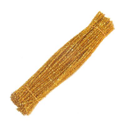 Queenbox 100 Pcs 0.6x30cm Colorful Fuzzy Chenille Stems Furry Metal Pipe Cleaners for DIY Arts Craft Making Christmas Birthday, Gold 02