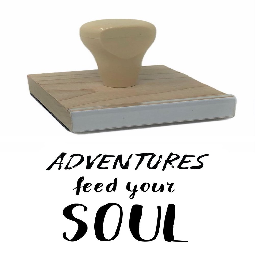 Infusion Adventures Feed Your Soul, Travel Phrases Rubber Stamp, 2 X 2 Wood Stamp
