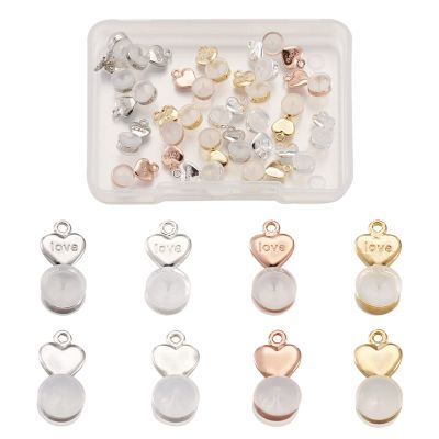 Pandahall 24pcs Silicone Earring Backs 4 Styles 11.2x6x5.5mm Soft Silicone Ear Nuts with Heart Shape Brass Findings for DIY Earring Accessories