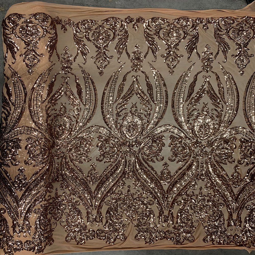 Alaina Bronze Curlicue Sequins on Mesh Lace Fabric by The Yard - 10018