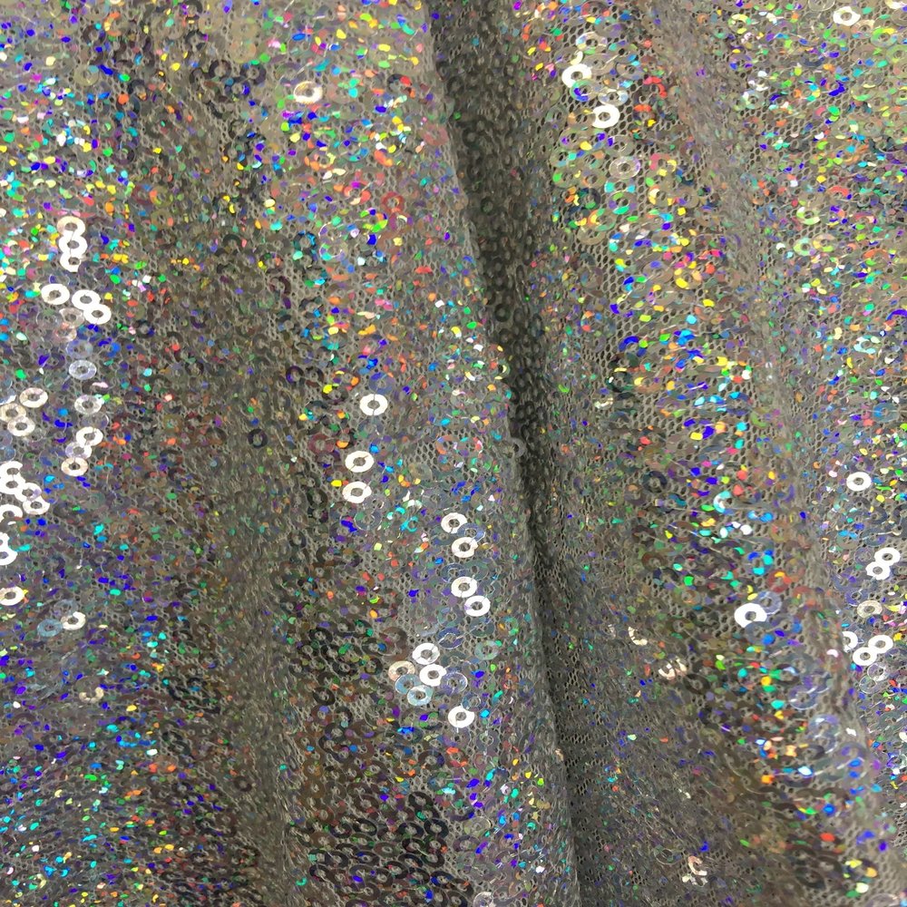 Leila Silver Iridescent Sequins on Mesh Fabric by The Yard - 10050