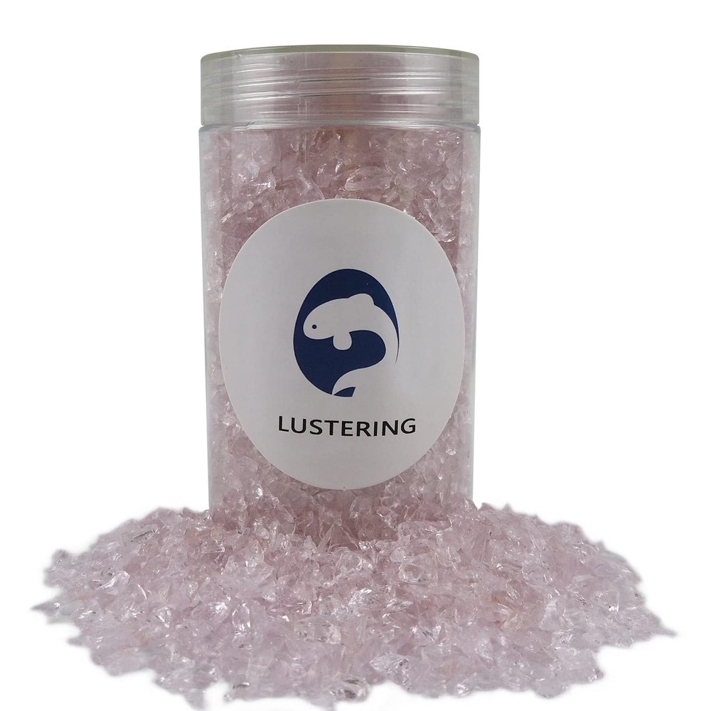 LUSTERING High Luster Crushed Glass Glitter, Broken Glass,Gems for Fire Pit, Crafts DIY Epoxy Resin Art, Geode Painting,Vase Filler,Aquarium Garden Decoration, 3-6mm, 454g (Pink)