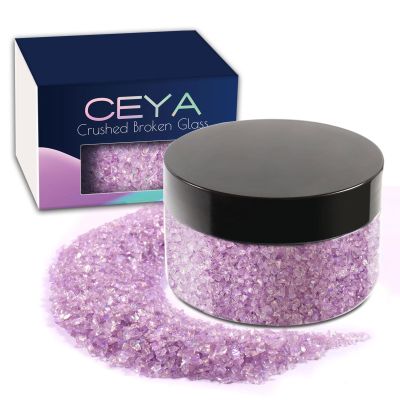 Ceya 5.3oz/ 150g Crushed Irregular Glass Pale Lilac Metallic Crystal Chip Broken Glass Chips Glitter 2-4mm Craft Chunky Glitter for Nails Art Epoxy Resin Mold Coasters Ornament Painting Geode