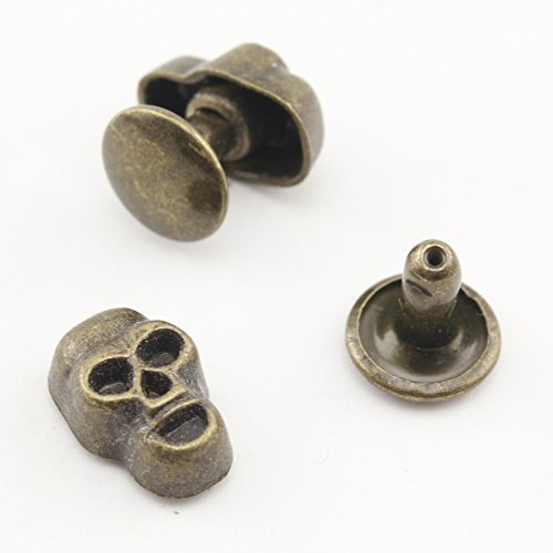 3dancraftit Skull Head Studs Rivets Zinc alloying Double Cup Decorative for Punk Leather Purse Bag Clothing Shoes 5/16" x 1/2" / 8mm x 12mm Anti Bronze i12