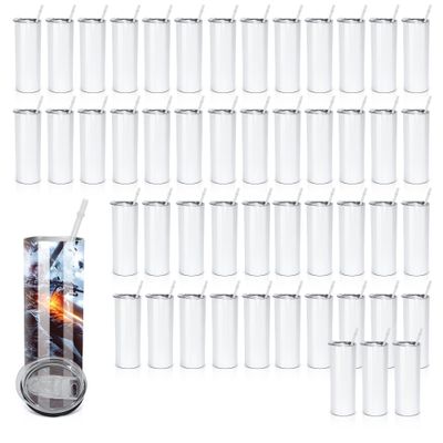 AGH Sublimation Tumblers Set of 50 Pack-20OZ Sublimation Blanks Straight Cup,Double Wall Vacuum Insulated Sublimation Tumblers with Straw,Polymer Coating for Heat Transfer