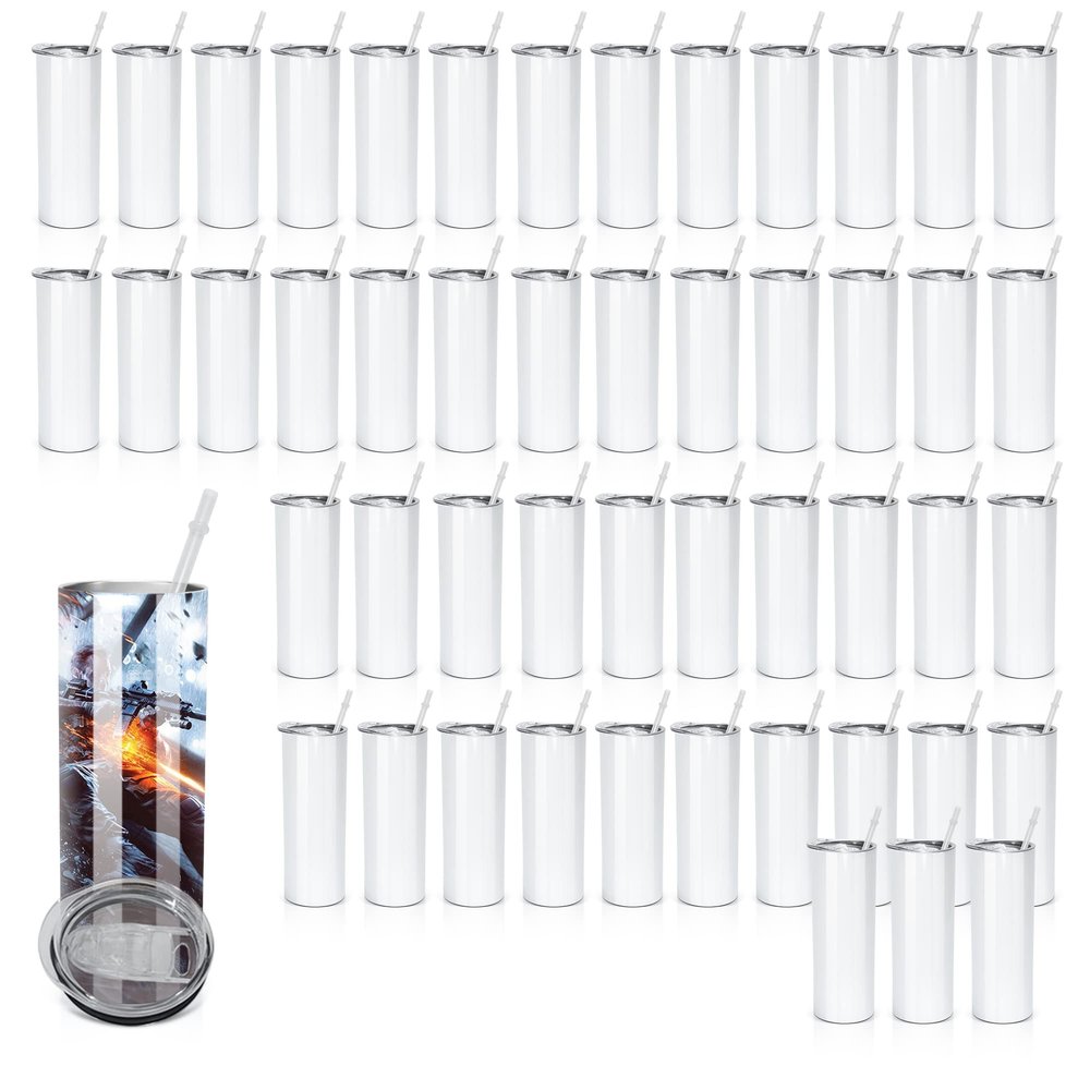 AGH Sublimation Tumblers Set of 50 Pack-20OZ Sublimation Blanks Straight Cup,Double Wall Vacuum Insulated Sublimation Tumblers with Straw,Polymer Coating for Heat Transfer