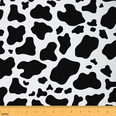 Cow Print Fabric By The Yard, Cartoon Cattle Upholstery Fabric, Ox Animal Farmhouse Decorative Fabric, Animal Skin Indoor Outdoor Fabric, Milk DIY Art Waterproof Fabric, Black White, 10 Yards