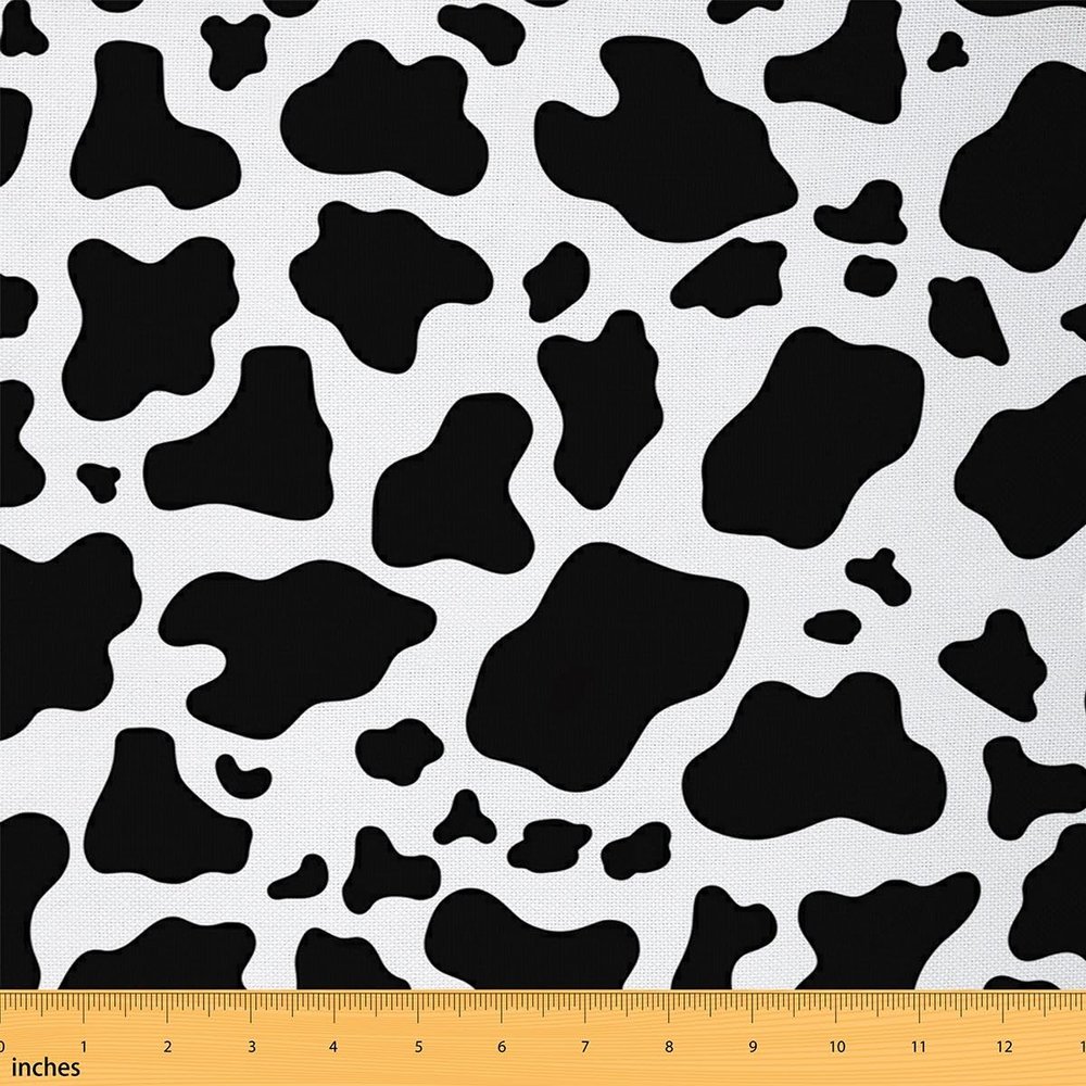 Cow Print Fabric By The Yard, Cartoon Cattle Upholstery Fabric, Ox Animal Farmhouse Decorative Fabric, Animal Skin Indoor Outdoor Fabric, Milk DIY Art Waterproof Fabric, Black White, 10 Yards