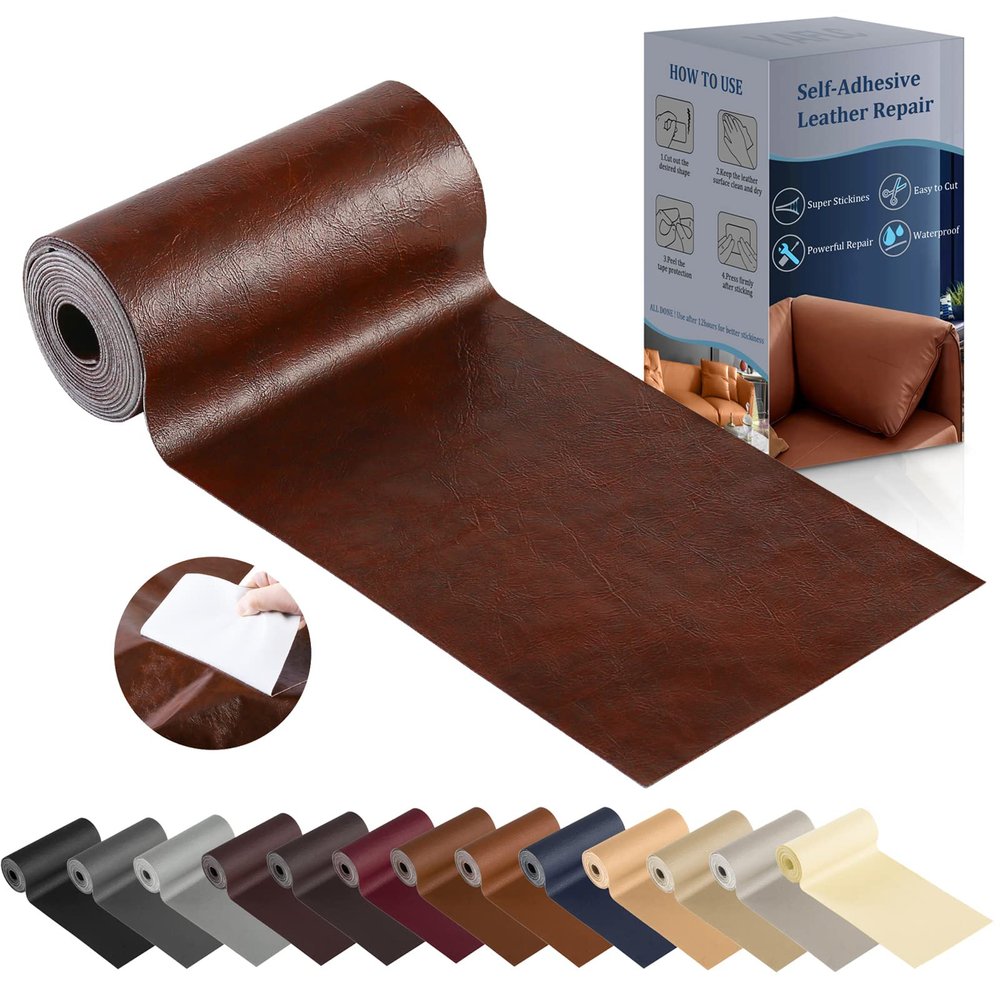 YAFLC Leather Repair Patch for Furniture, 4" x 63" Self Adhesive Leather Repair Kit Vinyl Repair Tape for Car Seat Sofa Jackets Couches Chair Glossy Chestnut