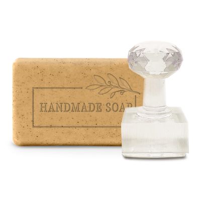 CRASPIRE Acrylic Soap Stamp with Handle, 1.42 x 0.97 Inches, Clear, Rectangular, Soap Embossing Stamp for Cookie, Clay, Pottery, Biscuits, DIY Arts Crafts Making Projects
