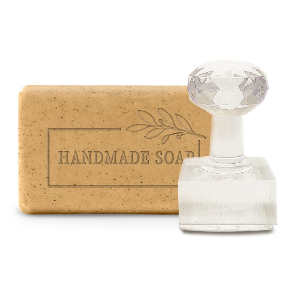 CRASPIRE Acrylic Soap Stamp with Handle, 1.42 x 0.97 Inches, Clear, Rectangular, Soap Embossing Stamp for Cookie, Clay, Pottery, Biscuits, DIY Arts Crafts Making Projects