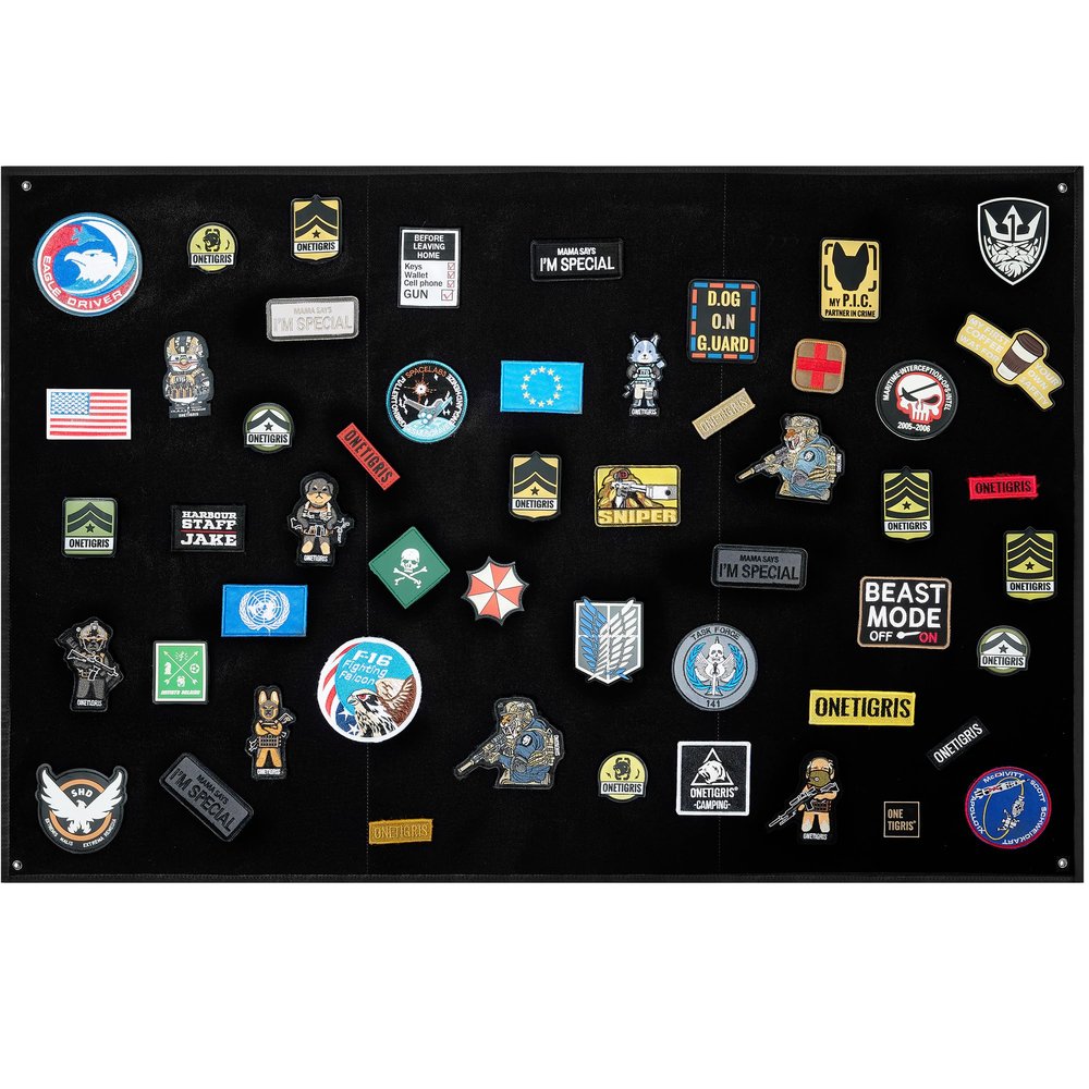 OneTigris Tactical Patch Holder Board, 43"x27.5" Simple Hook and Loop Display Panel, Foldable Morale Patches Organizer with Grommets for Military Army Collection, Police ID Name Tapes & Airsoft Gear