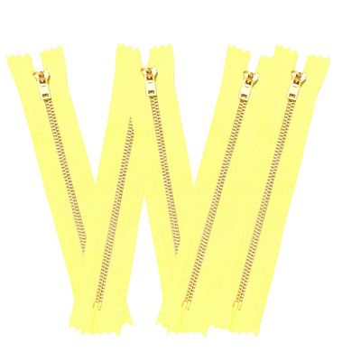 2 5 10 pcs Jeans Zippers #5 Brass Closed Bottom Metal Zippers with Locking Slider - Pink Blue Brown Burgundy Grey Black Green Natural Hot Pink Turquoise (7" - 2 Zippers, Yellow)