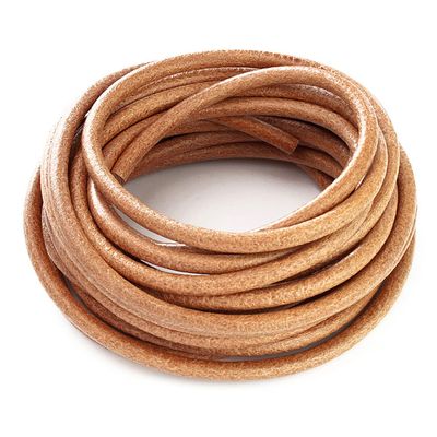 LolliBeads (TM) 5 mm Genuine Round Leather Cord Natural Braiding String Nature Brown 5 Meters (5 Yards)