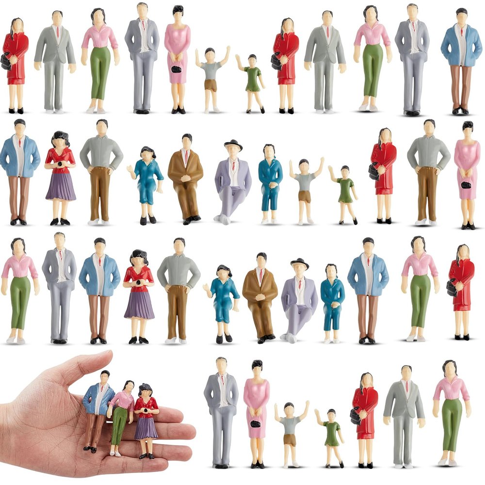 Lewtemi 28 Pcs 1: 25 Scale Miniature People Figurines Mini Architectural Plastic Small Dollhouse Figures Tiny Painted Model Train People for Projects Diorama Villiage