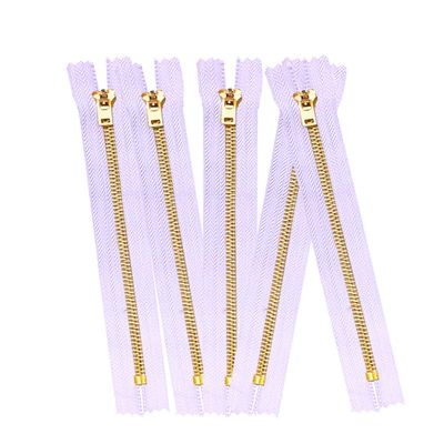 2 5 10 pcs Jeans Zippers #5 Brass Closed Bottom Metal Zippers with Locking Slider - Pink Blue Brown Burgundy Grey Black Green Natural Hot Pink Turquoise (7" - 2 Zippers, Lavender)