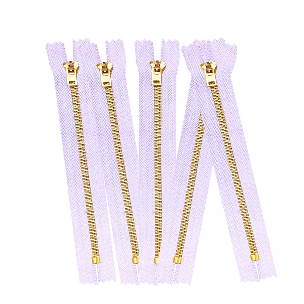 2 5 10 pcs Jeans Zippers #5 Brass Closed Bottom Metal Zippers with Locking Slider - Pink Blue Brown Burgundy Grey Black Green Natural Hot Pink Turquoise (7" - 2 Zippers, Lavender)