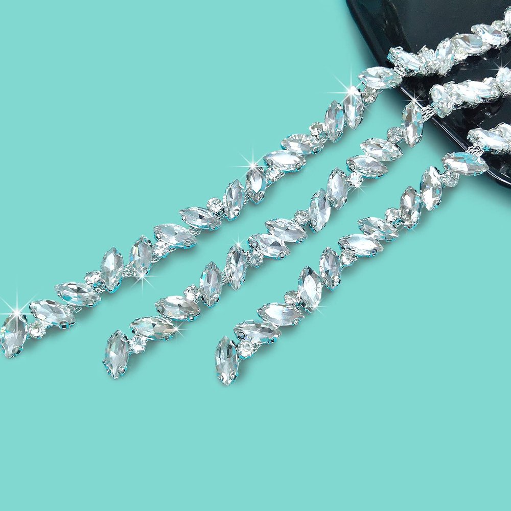 Yhsheen 1 Yard Bling Elegant Rhinestone Trim Crystal Rhinestone Chain Rhinestone Applique for DIY Decoration & Bridal Costume Embellishment