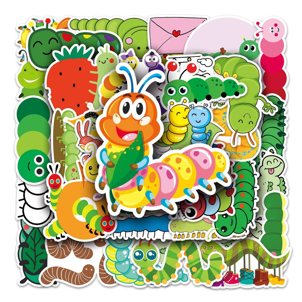 50Pcs Caterpillar Themed Stickers Vinyl Aesthetic Decals for Laptops Skateboards Luggage Helmets Bikes and Phones Teens Adults and Nature Fans