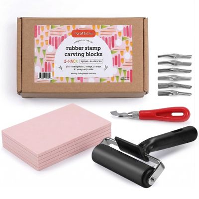 Incraftables Linocut Block Printing Kit for Stamp Making - 5 Soft 4"x6" Rubber Blocks, 6 Carving Blades, & Brayer Roller -Linoleum Block Printing Stamp Kit for Beginners, Adults Crafts