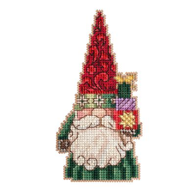 Mill Hill Gnome Holding Gifts Counted Cross Stitch Ornament Kit 2022 Jim Shore Santa Gnomes JS202213