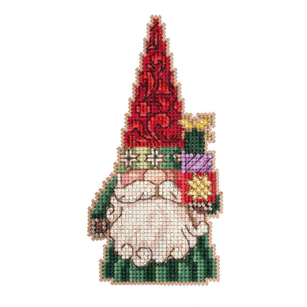 Mill Hill Gnome Holding Gifts Counted Cross Stitch Ornament Kit 2022 Jim Shore Santa Gnomes JS202213
