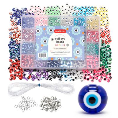 Incraftables 720 Piece Evil Eye Beads Kit 24 Color Glass Beads Set with Clasps, Jump Rings, Elastic Cords & Organizer - Bracelet Making Kit for Jewelry Crafting