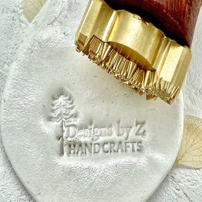 Custom Clay Stamp for Pottery Ceramic,Wood Stamps for Clay,Soap Stamp Gift for Potter Polymer Stamps (Golden Brass Handle, 2 inches)