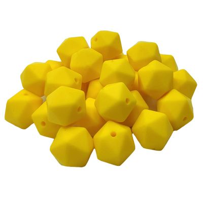 Bright Yellow Color 20pcs 17mm Silicone Polygonal Beads 20pcs 14mm Silicone Geometric Icosahedron Beads for Mom Jewelry Handmade Lanyards Making Home Decor