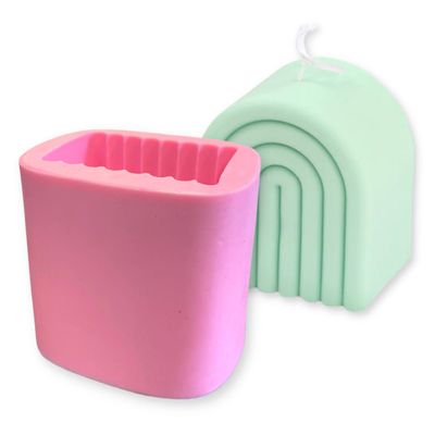 3D Arched Rainbow Candle Silicone Mold | for Making Home Decor Bookend Concrete Cement Casting Mold Resin Terrazzo Decor | 4.25" inches Deep x 3.75" inches Tall x 4.25" inches Wide | Pink Mold