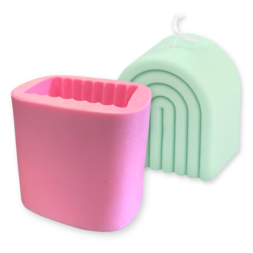 3D Arched Rainbow Candle Silicone Mold | for Making Home Decor Bookend Concrete Cement Casting Mold Resin Terrazzo Decor | 4.25" inches Deep x 3.75" inches Tall x 4.25" inches Wide | Pink Mold