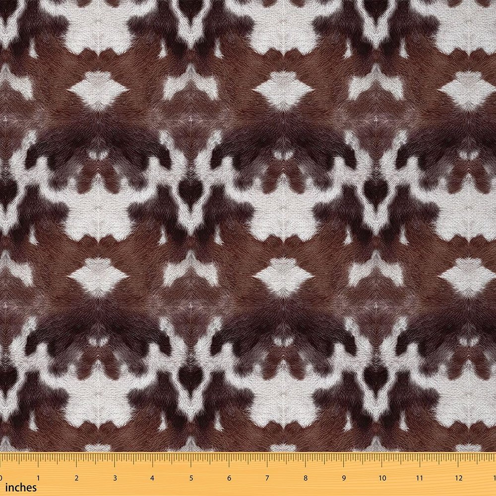 Erosebridal Cow Print Fabric By The Yard, Brown White Cowhide Upholstery Fabric for Kids Teens Adult, Farmhouse Animal Hairdecorative Fabric, Western Cowboy Rustic Fabric, 10 Yards