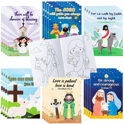 ANGOLIO 24PCS Christian Bible Coloring Books for Kids Easter Gifts Coloring Books Verse Drawing Supplies for Sunday School Classroom Rewards Goodies Bag Birthday Party Favor Valentine's Day Gift