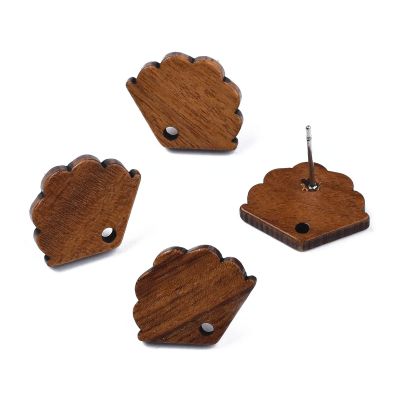 PH PandaHall 20 Pairs Walnut Wood Fan Shape Earring Findings 13.5x17mm Coconut Brown Dangle Stud Pendants with 316 Stainless Steel Pin for DIY Wooden Earrings Making