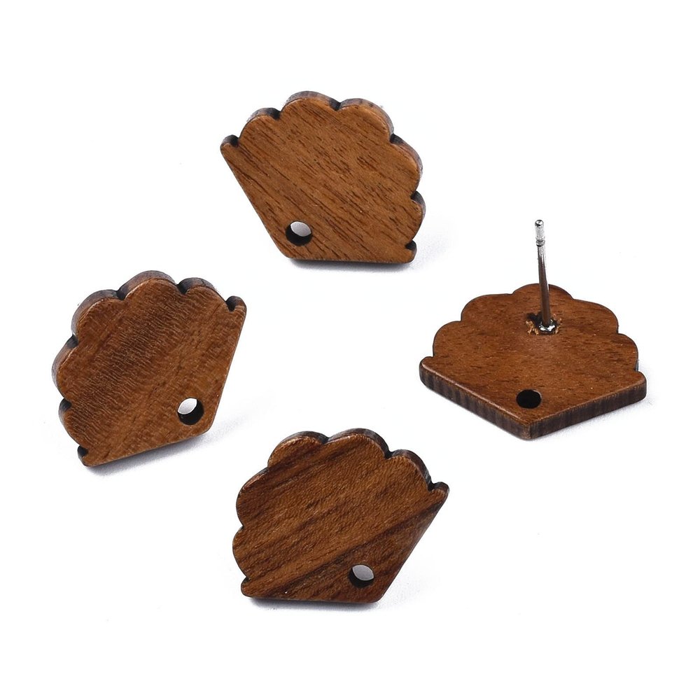 PH PandaHall 20 Pairs Walnut Wood Fan Shape Earring Findings 13.5x17mm Coconut Brown Dangle Stud Pendants with 316 Stainless Steel Pin for DIY Wooden Earrings Making