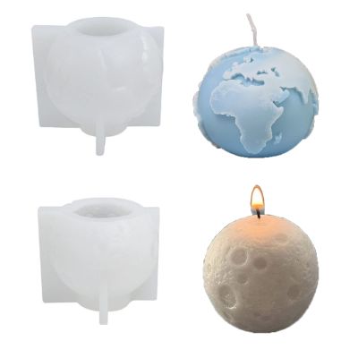 MUAECH Earth&Moon Candle Molds for Candle Making, 3D Globe Shaped Epoxy Resin Mold Exterior of Earth Model Aromatherapy Mold, DIY Silicone Scented Candle Molds Soap Molds Desktop Ornaments