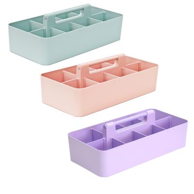 Enjoy Organizer -Large Portable Caddy, DIY Dividers, 8 Compartments, School Office Supplies Home Business Organizer,Portable Basket with Handle Made in USA (3 PACK, Mint/Pink/Lavender)